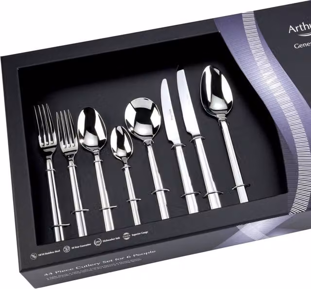 Arthur Price Horizon Polished Stainless Steel 44 Piece 6 Person Cutlery Set in Silver with Case – 1