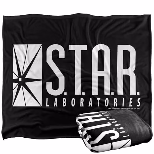 LOGOVISION The Flash S.T.A.R. Labs Logo Super Soft Fleece Throw Blanket, Multicolour, W: 152 cm, D: 127 cm – 1