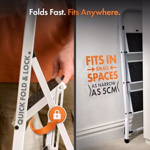 VonHaus White Steel Folding Step Ladder with 150kg Max Capacity – 4