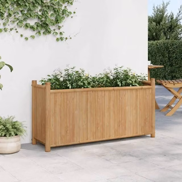Berkfield Home Bamboo Planter Tub in Brown, W/D/H: 100 x 30 x 50 cm