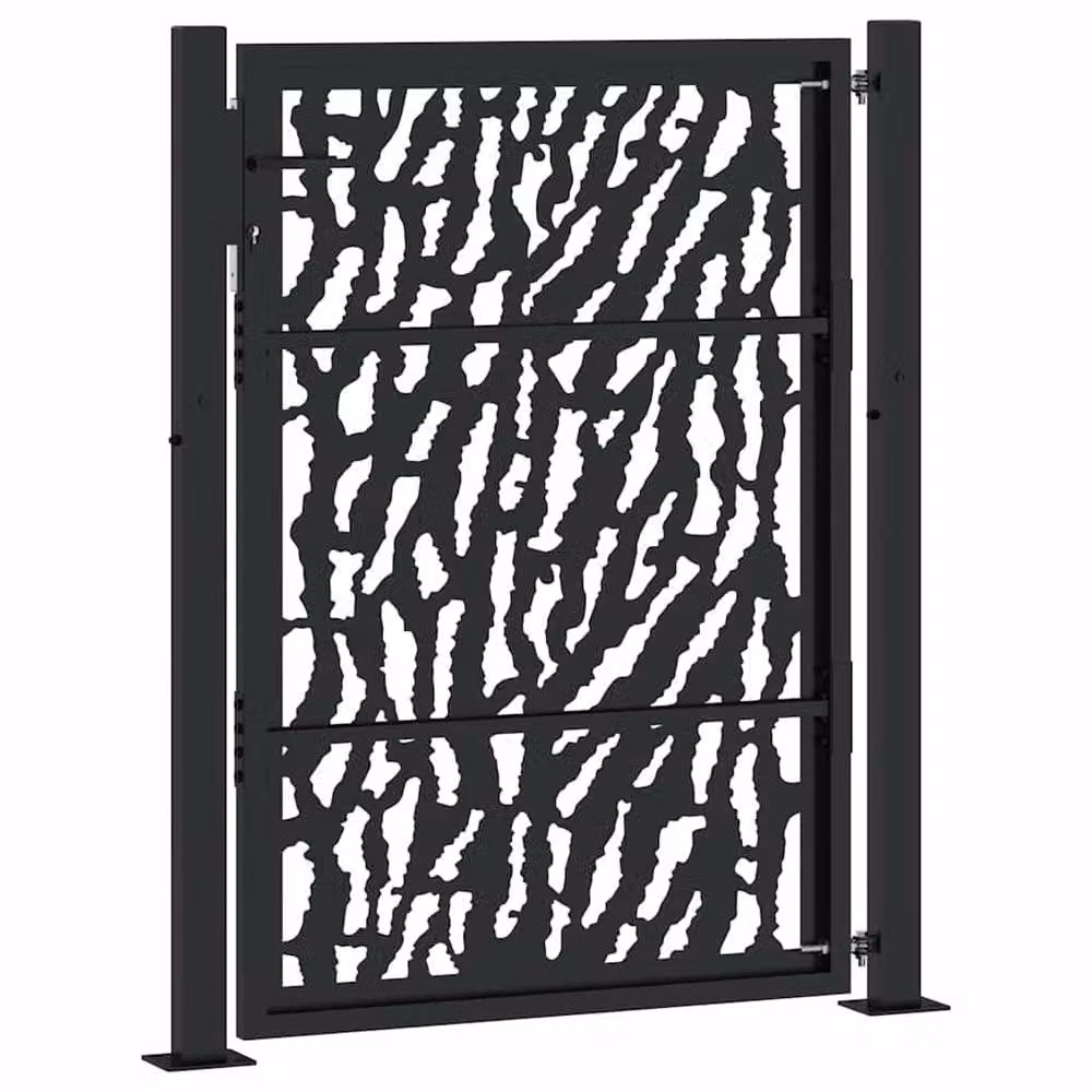 Berkfield Home Black Steel Garden Gate with Trace Design, W: 105 cm, H: 130 cm – 5
