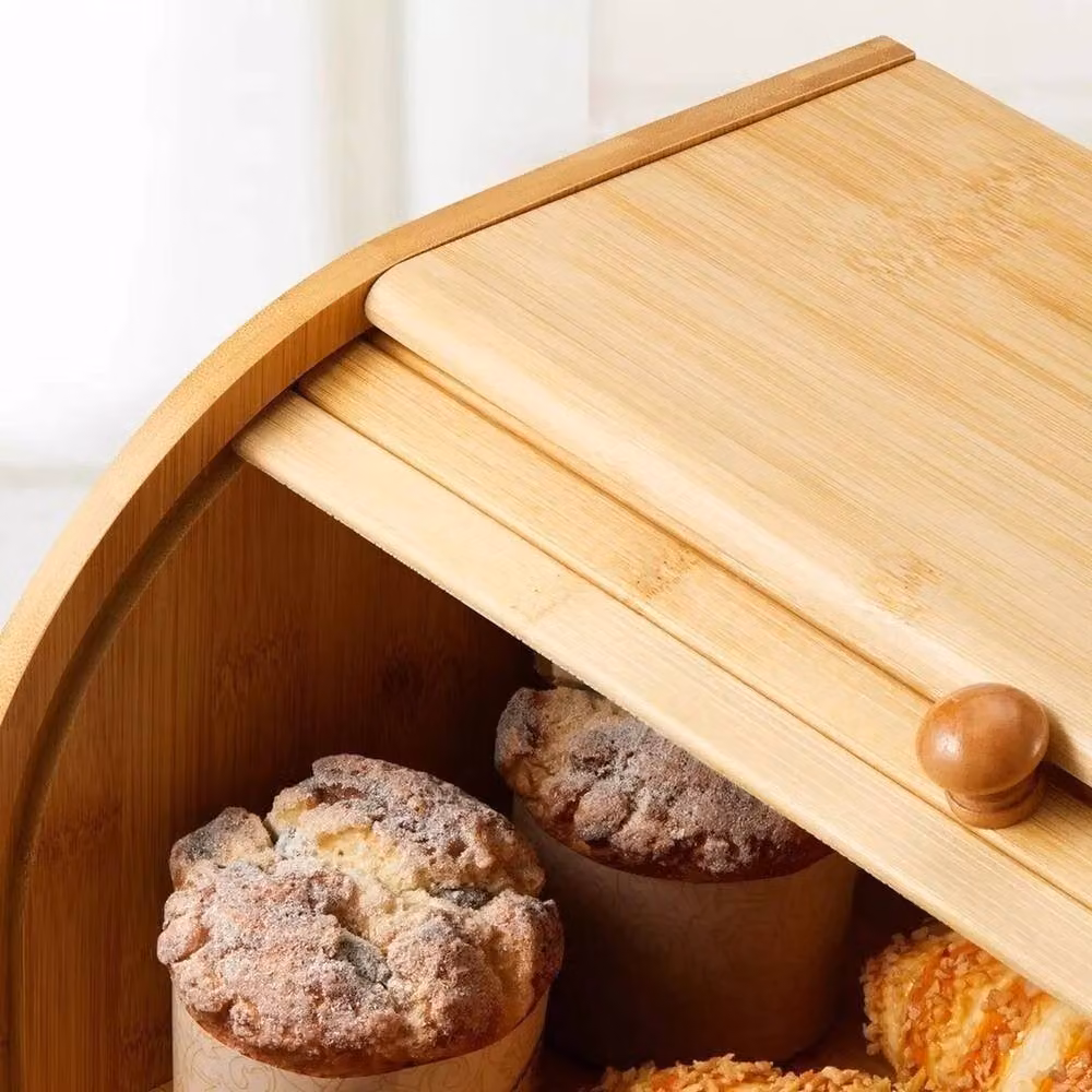 SPETLEK 2-Tier Brown Bread Bin with Slide Top and Bamboo Compartments, W: 38 cm, D: 38 cm, H: 25 cm – 4