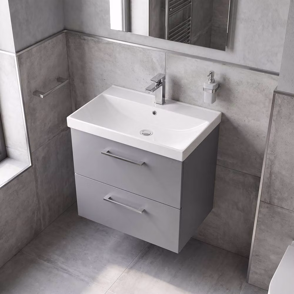 Balterley Modern Wall Hung Bathroom Vanity Unit with 2 Soft Close Drawers, Satin Grey, Width: 60 cm – 2