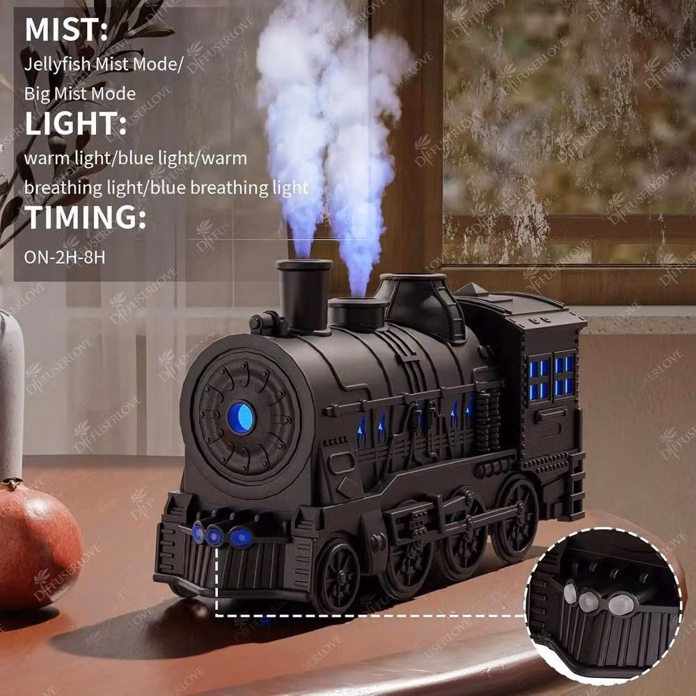 NESTLUNE Retro Train Essential Oil Diffuser and Quiet Humidifier, Black, 300ml – 3