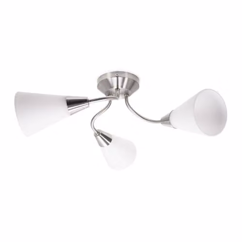 ValueLights Kristina 3 Way Curved Metal Flush Ceiling Light with White Glass Shades in Silver and Chrome
