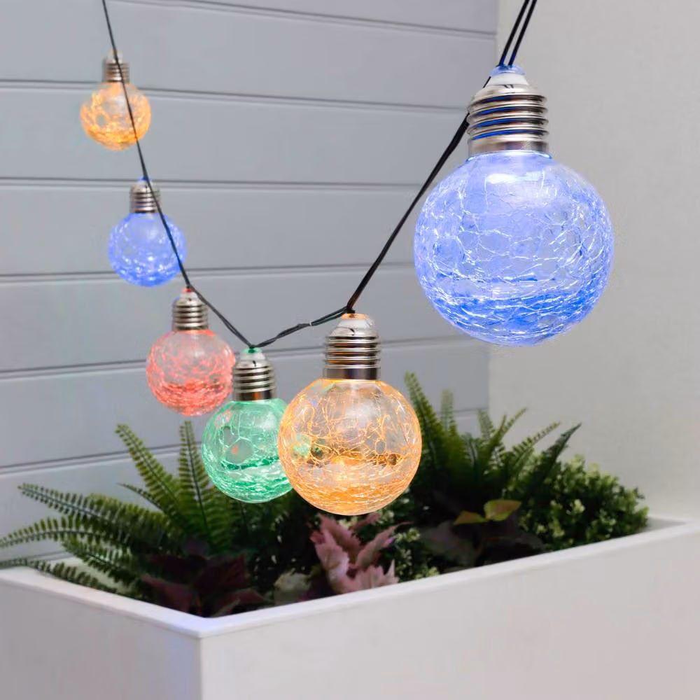 Gardenwize 10 Piece Solar Powered Multi-coloured LED Crackle Glass Sphere String Lights – 3