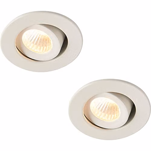 Loops 2 Pack Micro Adjustable Recessed Ceiling Downlight - 4W Warm White LED Module in Matt White Aluminium and Clear Acrylic