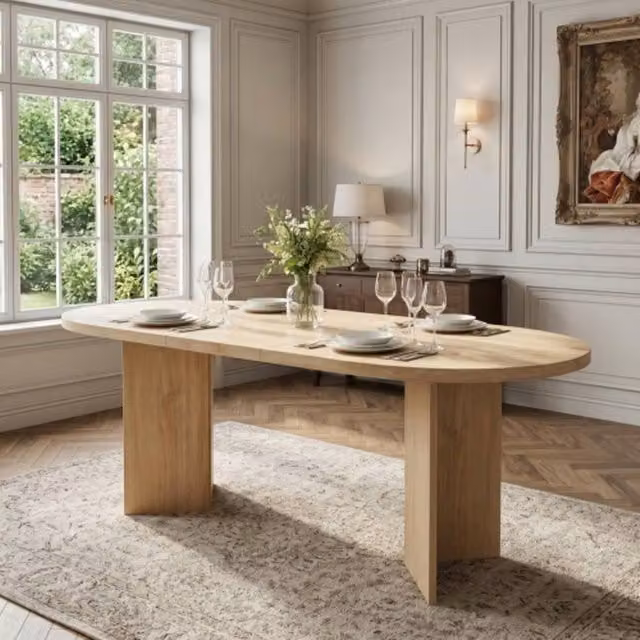 Rolipo Modern Oval Oak Wood Finish Dining Table in Brown, W: 180 cm, D: 90 cm – 1