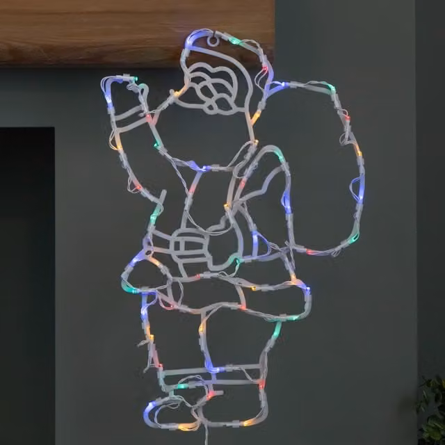 Samuel Alexander Hanging Christmas Santa Figure with Multi-Coloured Multi-Action LEDs in White, Height: 44 cm