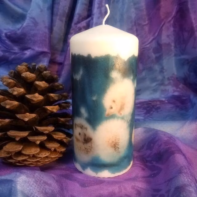 Viki Hedgehog Pillar Candle in White and Multicolour