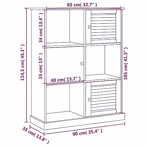 vidaXL VIGO Bookcase in Grey Solid Wood Pine and Metal, W/D/H: 90 x 35 x 114.5 cm – 3