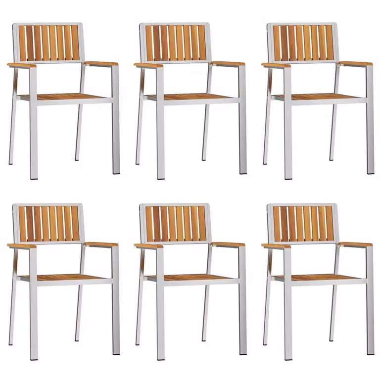 Berkfield Home Set of 6 Stacking Garden Chairs in Brown Solid Acacia Wood, W/D/H: 54.5 x 56 x 87 cm