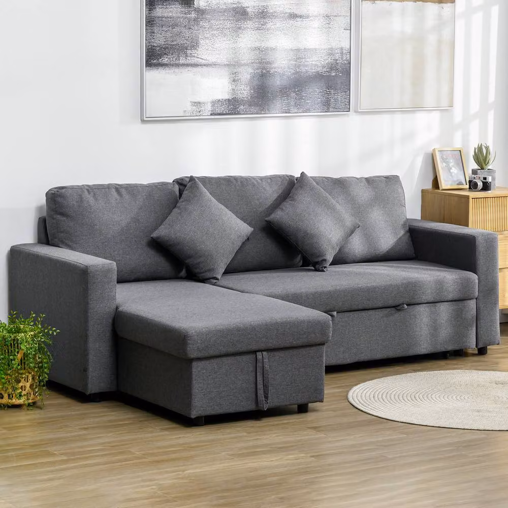 STILVORA 3 Seater Reversible Fabric Sofa Bed with Storage and Scatter Cushions in Grey – 2
