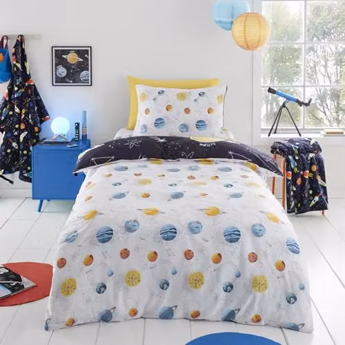 Bedlam Reversible Glow in the Dark Outer Space Duvet Cover and Pillowcase Set, Black, W/D/H: 200 x 200 cm – 5