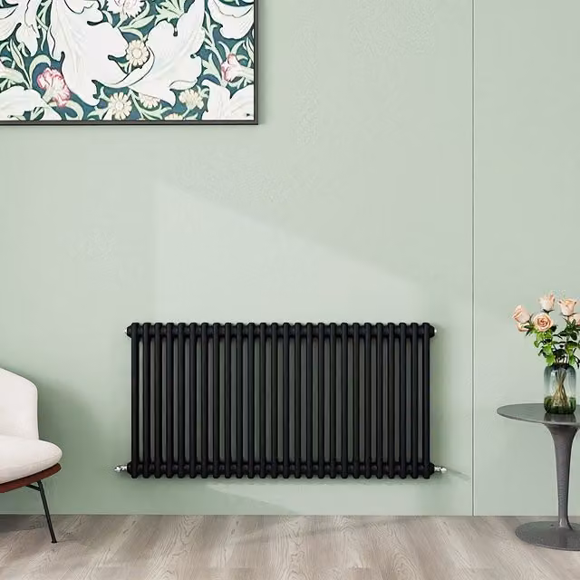 AicaBathroom Horizontal Traditional Cast Iron Style 2 Column Steel Radiator in Black, W: 119 cm, H: 60 cm, D: 60 cm