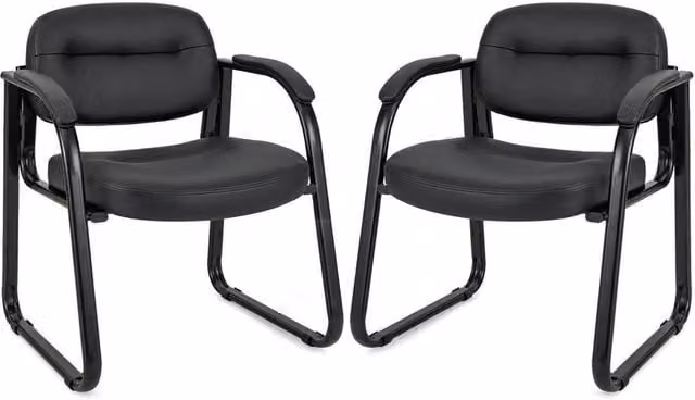 FLAVORA Set of 2 Black Synthetic Leather Office Reception Guest Chairs with Armrests – 1