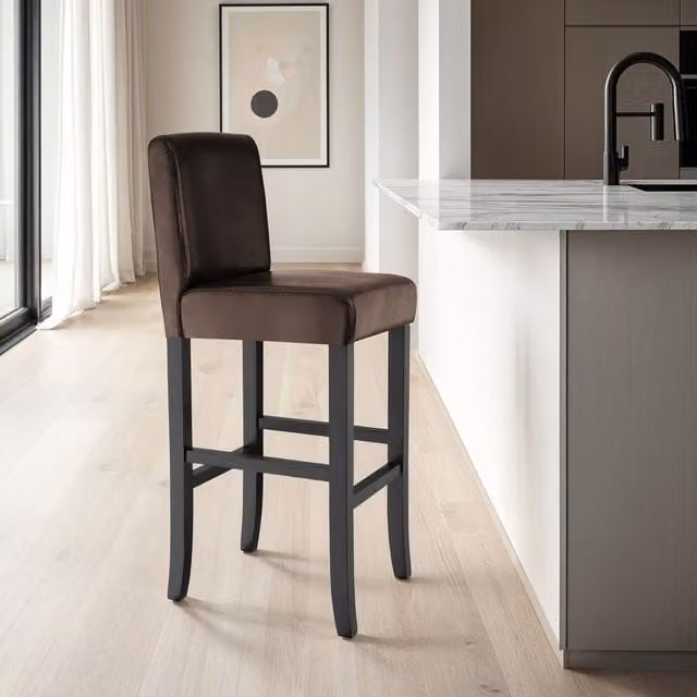 tectake Modern Brown Synthetic Leather Bar Stool with Padded Backrest and Footrests