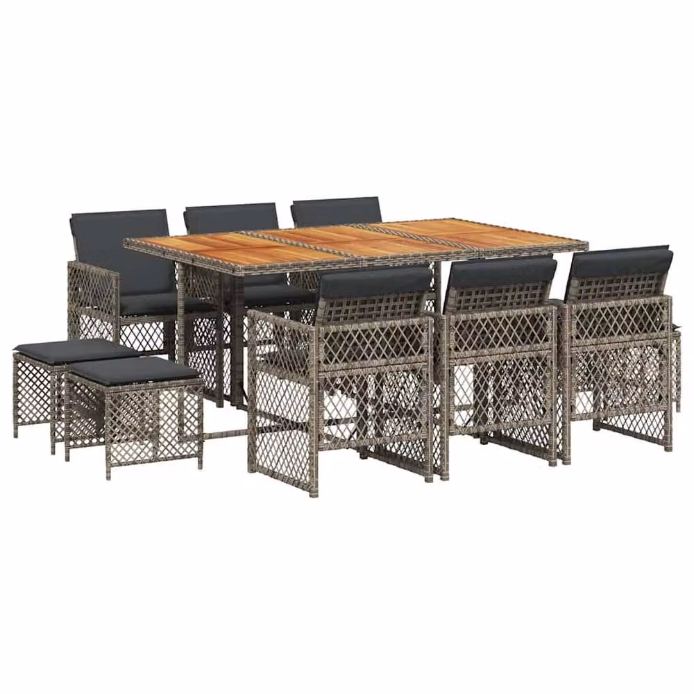 Berkfield Home 11 Piece Grey Poly Rattan Garden Dining Set with Cushions – 2