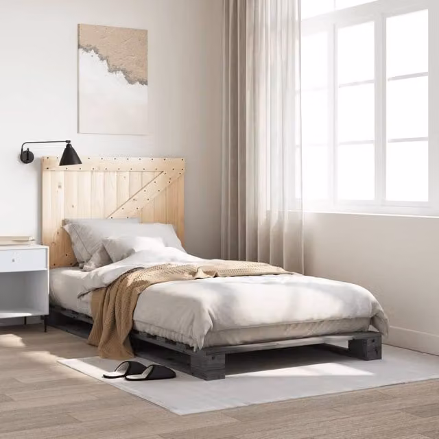 Berkfield Home Rustic Solid Pine Bed Frame in Grey, W/D/H: 100 x 200 cm – 1