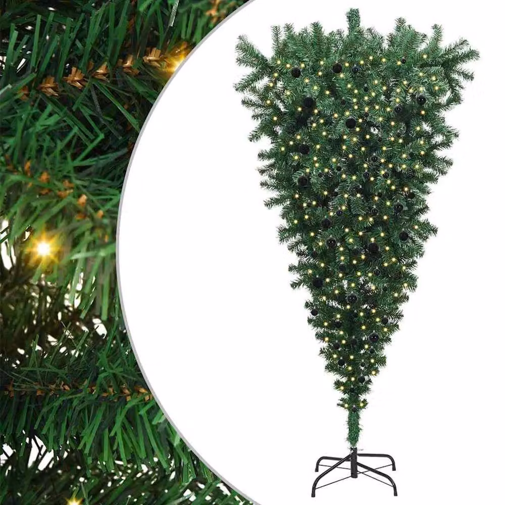 Berkfield Home Green Tabletop Upside-down Artificial Pre-lit Christmas Tree with Ball Set – 2