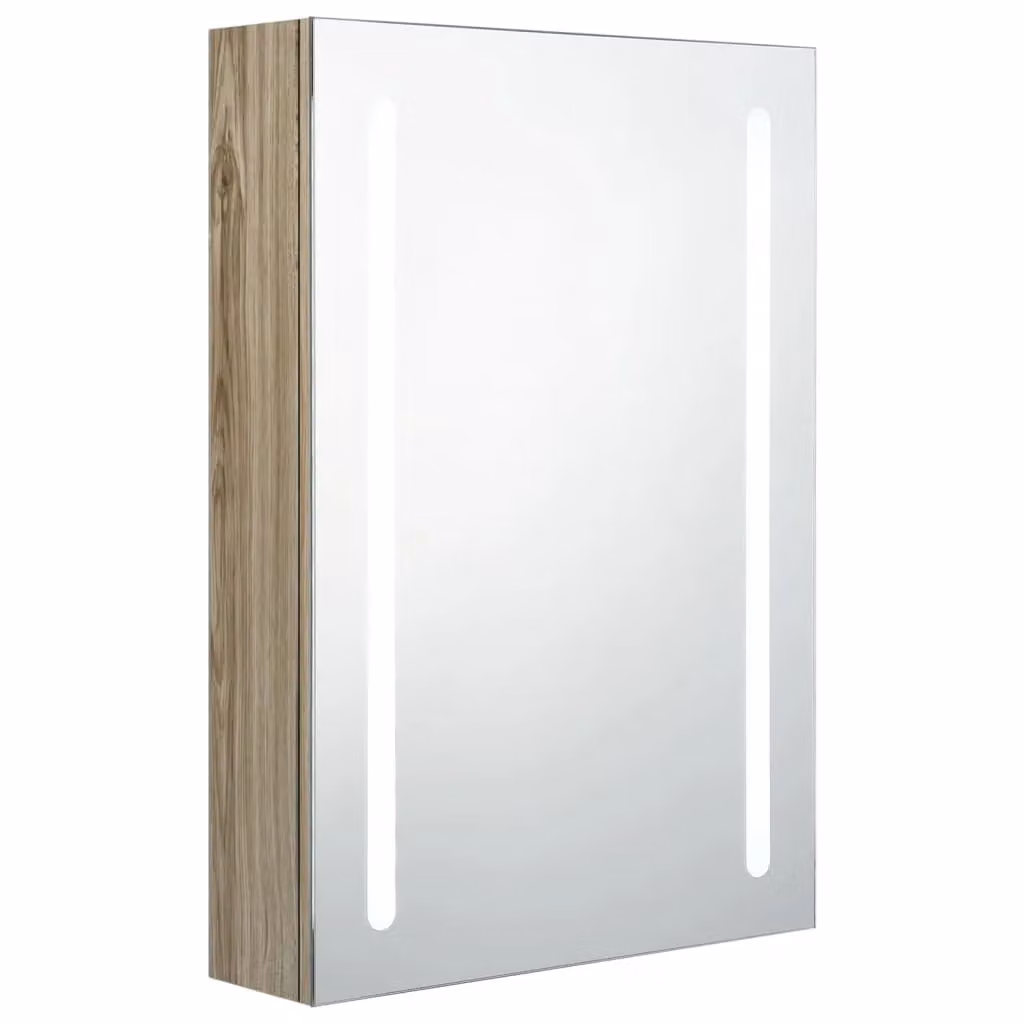 Berkfield Home LED Bathroom Mirror Cabinet in Brown Oak, W/D/H: 50 x 13 x 70 cm – 2