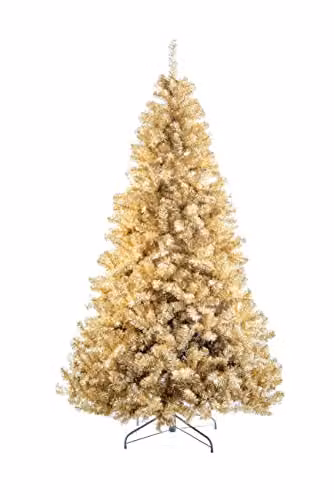 Shatchi 6ft Artificial Christmas Tree in Gold with Shiny Tinsel Tips and Hinged Branches