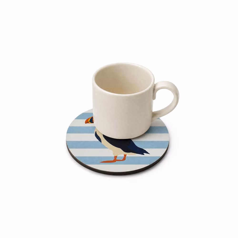 RSPB Puffin Close-up Round Ceramic Coaster in Blue and Multicolour – 2