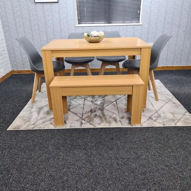 KOSY KOALA 6 Seater Modern Dining Set with Rectangular Brown Wood Table, 4 Grey Plastic Chairs and Bench – 1