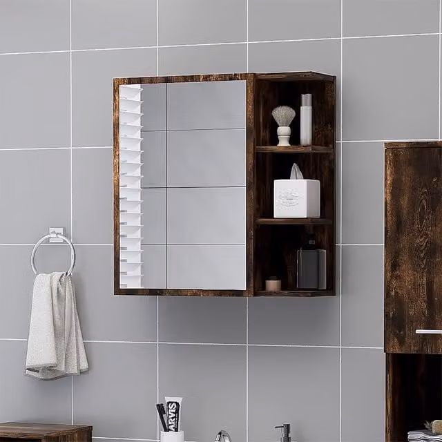 Berkfield Home Smoked Oak Bathroom Mirror Cabinet, Brown, W: 62.5 cm, D: 20.5 cm, H: 64 cm – 1