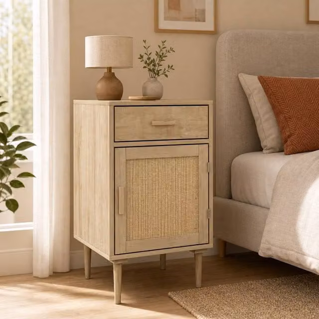 STILVORA Bedside Table with Drawer and Adjustable Shelf in Sand/Beige, W/D/H: 40.0 x 68.5 x 40.0 cm