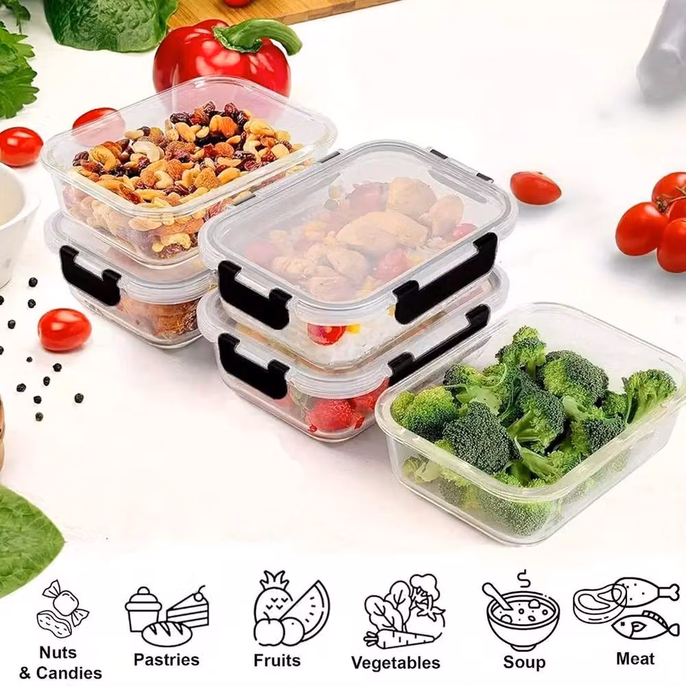 ATEK 10 Pack Airtight and Leakproof Glass Food Prep and Storage Containers with Lids, Clear – 3