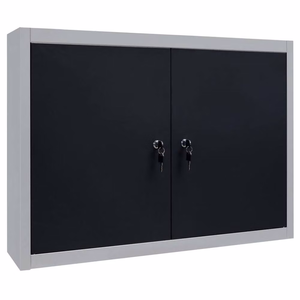 Berkfield Home Industrial Style Wall Mounted Metal Tool Cabinet in Grey and Black – 3