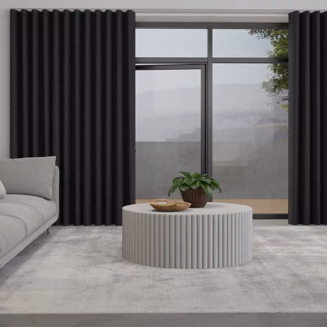 Terrys Lugano Made to Measure Wave Blackout Fabric Curtain in Anthracite and Black with Charcoal Track