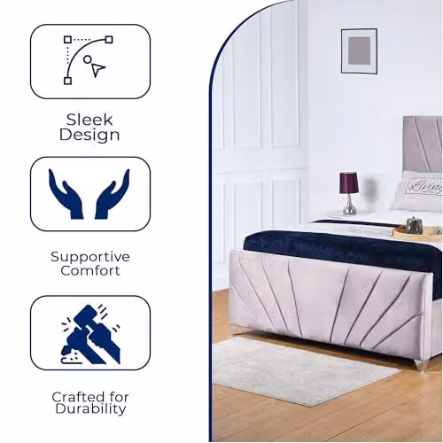 Living Comfort Bedz Sunrise Bed in Silver Plush Velvet with Gas Lift Base, W/D/H: 180 x 200 x 150 cm – 4