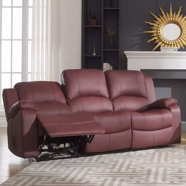 Artemis Home Glendale 3 Seat Electric Reclining Sofa in Red Synthetic Leather with USB Charging