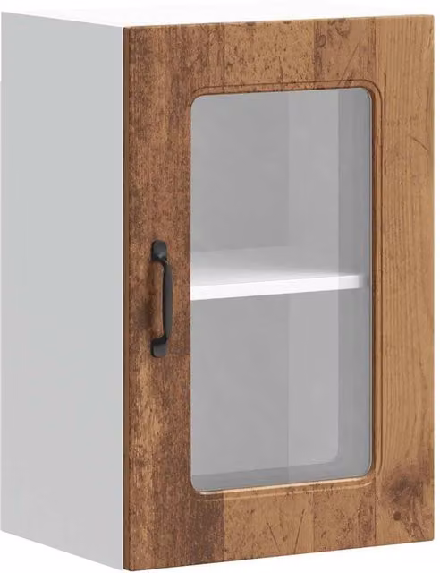 Berkfield Home Kalmar Wall Mounted Kitchen Cabinet with Glass Doors in Brown Old Wood Finish