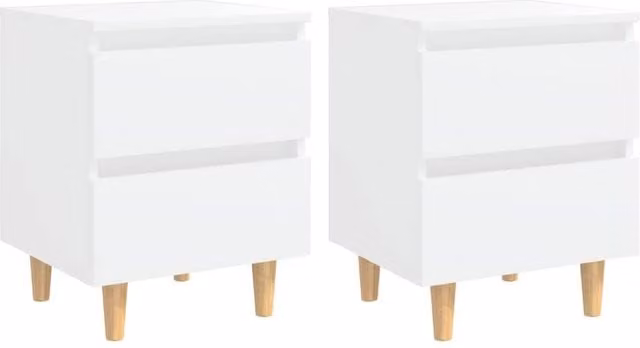 Berkfield Home Bedside Cabinets with Solid Pinewood Legs, 2 Pack, White, W/D/H: 40 x 35 x 50 cm – 1