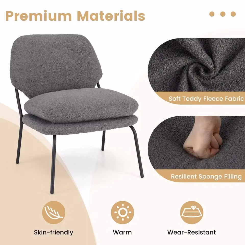 Costway Armless Accent Chair in Grey Teddy Fleece Fabric with Metal Frame – 5