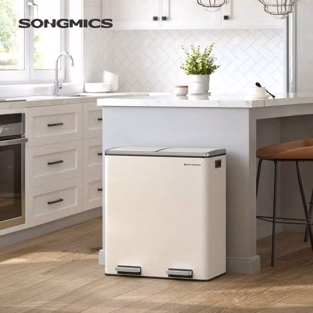SONGMICS Dual Recycling Bin with Soft Close Pedal and Removable Inner Buckets, Gold