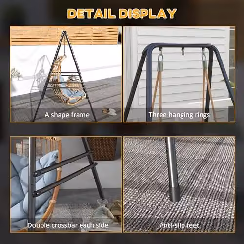 Outsunny Heavy Duty Metal Hammock Chair Stand, Black, W/D/H: 124 x 143 x 180 cm – 3