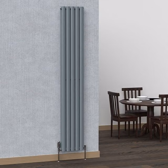 Lux Heat Oval Coloured Vertical Radiator in Pebble Grey, H: 180 cm x W: 30 cm