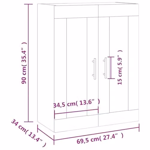 vidaXL Wall Mounted Cabinet in Sonoma Oak with Glass Doors, W/D/H: 69.5 x 34 x 90 cm – 3