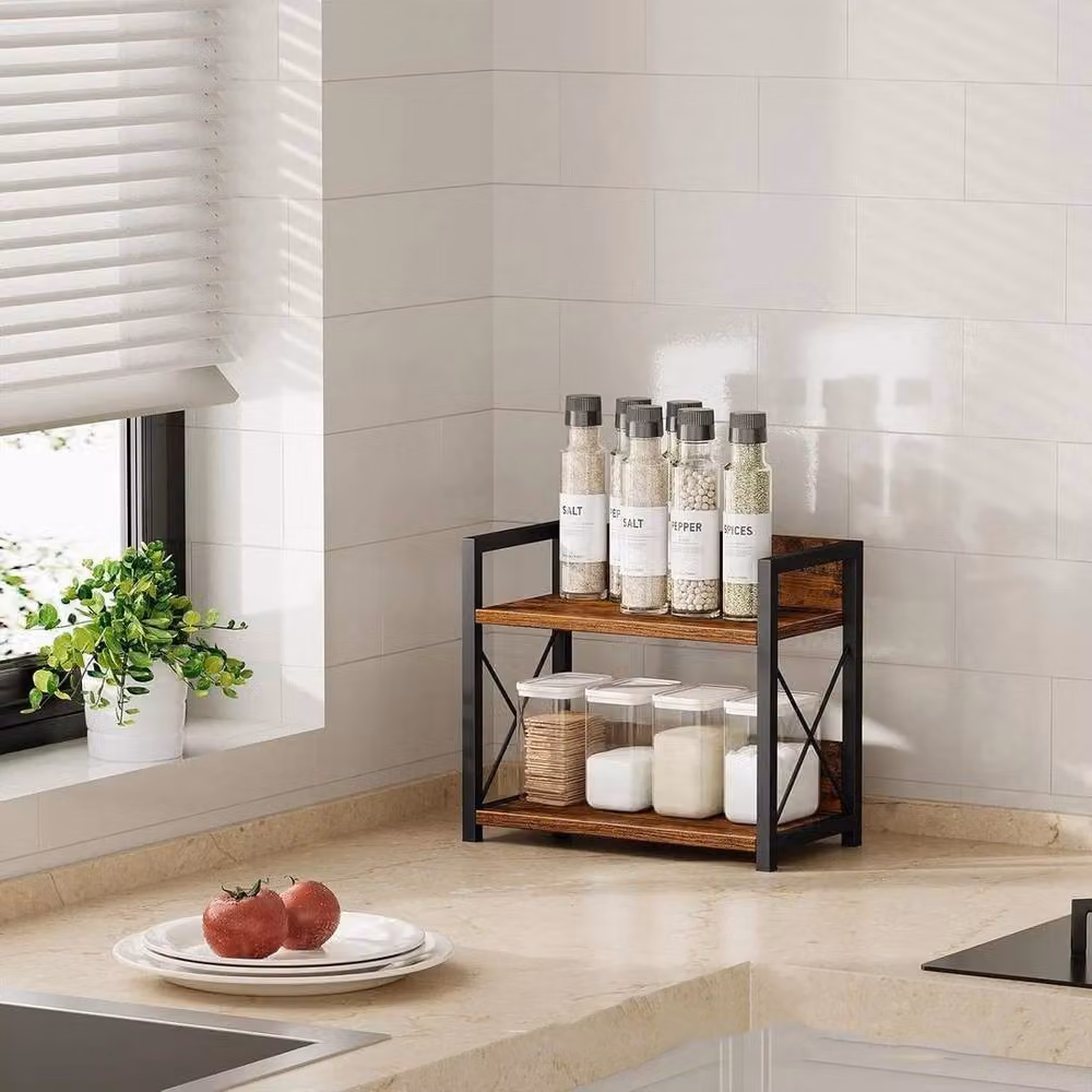 FORGEVIO 2 Tier Wood Spice Rack and Coffee Station Organiser in Brown – 4