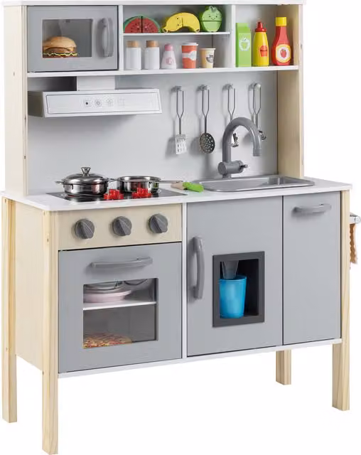 Costway Grey Wooden Pretend Play Kitchen