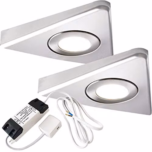 Loops Modern Triangle Under Cabinet Kitchen Light and Driver Kit with Warm White LED and Brushed Nickel Bezel – 1