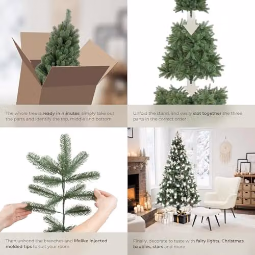 tectake Artificial Christmas Tree in Green with Lifelike Pine Needles and Foldable Steel Stand, Height: 210 cm – 4