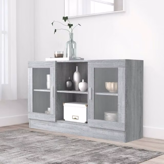Berkfield Home Vitrine Cabinet in Grey Sonoma with Glass Doors, W: 120 cm, D: 30.5 cm, H: 70 cm – 1