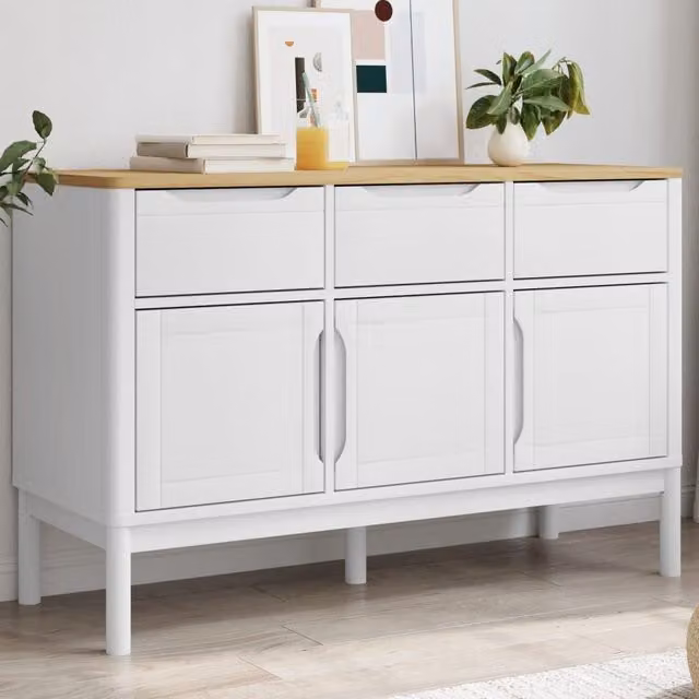 Berkfield Home Floro White Sideboard in Solid Pine Wood, W/D/H: 114 x 43 x 74 cm – 1
