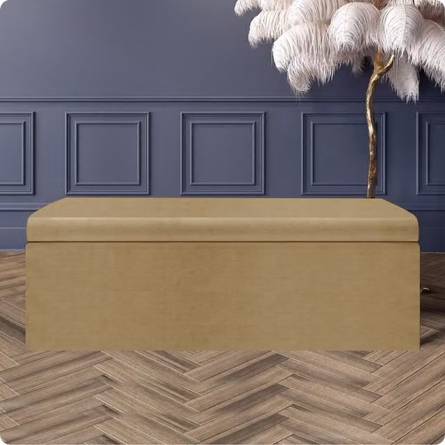 R&M Furnishers Large Naples Upholstered Storage Ottoman Bench in Beige