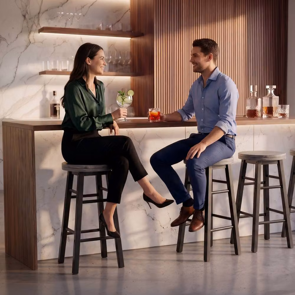 Chef Vida Set of 2 Black Wooden Revolving Bar Stools – 3